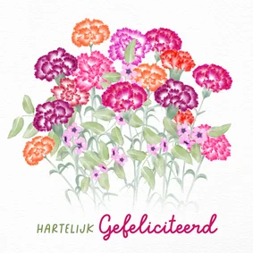 Verjaardagskaart met gekleurde anjers