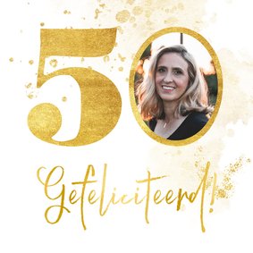 Verjaardagskaart met gouden 50 en foto