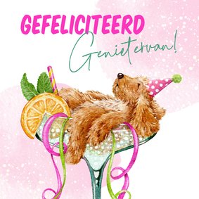 Verjaardagskaart met hond in cocktailglas