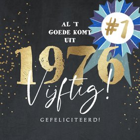 Verjaardagskaart met jaargetal in goud op velvet blauw