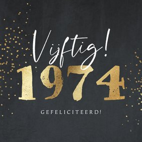 Verjaardagskaart met jaargetal in goud op velvet blauw