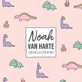 Verjaardagskaart met multi gekleurde dino's