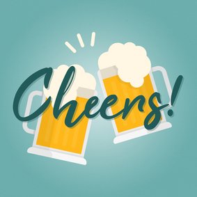 Verjaardagskaart met proostende bierglazen Cheers!