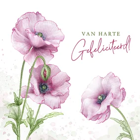Verjaardagskaart met roze bijzondere realistische klaproos