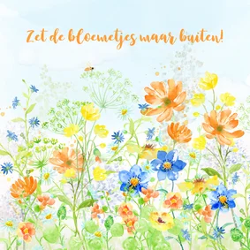 Verjaardagskaart met vrolijk gekleurde zomerbloemen