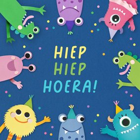 Verjaardagskaart monsters en confetti