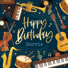 Verjaardagskaart muziek instrumenten happy birthday
