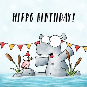 Verjaardagskaart nijlpaard - Hippo birthday!!