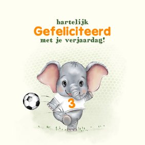 Verjaardagskaart olifantje voetbal