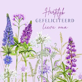 Verjaardagskaart oma wilde bloemen in het paars