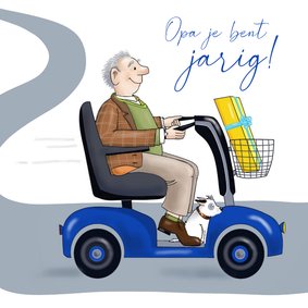 Verjaardagskaart opa op de scootmobiel