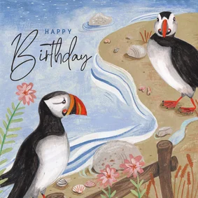 Verjaardagskaart papegaaiduiker aan zee