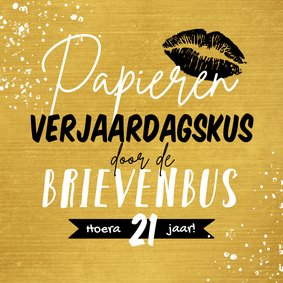 Verjaardagskaart papieren verjaardagskus kus goud spetters