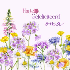 Verjaardagskaart pinksterbloemen en veldbloemen