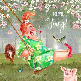 Verjaardagskaart plezier op de schommel