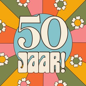 Verjaardagskaart retro met bloemetjes en leeftijd