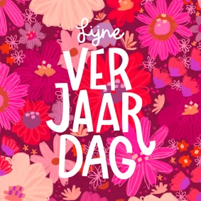 Verjaardagskaart rode en roze bloemen explosie