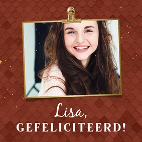 Verjaardagskaart roestbruin met goudlook en foto