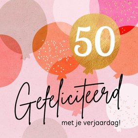 Verjaardagskaart roze ballonnen met leeftijd