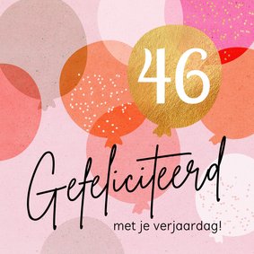 Verjaardagskaart roze ballonnen met leeftijd