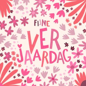 Verjaardagskaart Roze/paars palet bloemen vierkant