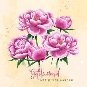 Verjaardagskaart roze pioenrozen