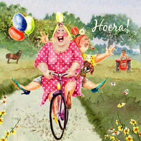 Verjaardagskaart samen op de fiets op weg naar de jarige!