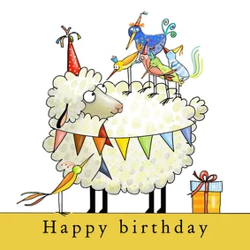 Verjaardagskaart schaap is jarig