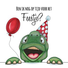 Verjaardagskaart schildpad ben ik nog op tijd?