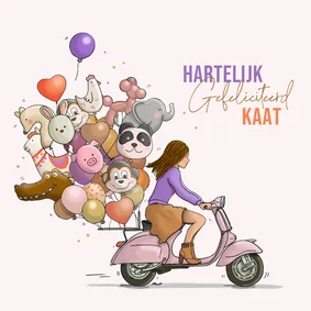 Verjaardagskaart scooter met ballonnen