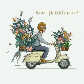 Verjaardagskaart scooter met bloemen