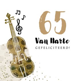 Verjaardagskaart senior muziek viool getal 65 confetti