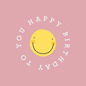 Verjaardagskaart smiley roze happy birthday