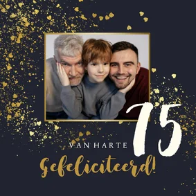 Verjaardagskaart spetters hartjesconfetti goudlook foto