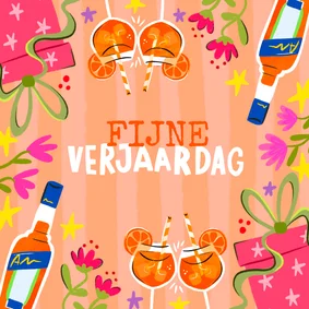 Verjaardagskaart spritz cadeau en bloemen
