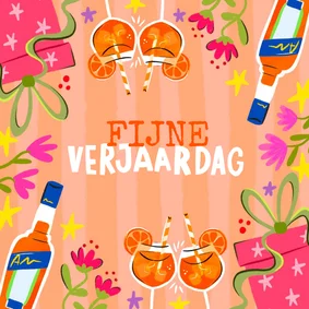 Verjaardagskaart spritz cadeau en bloemen