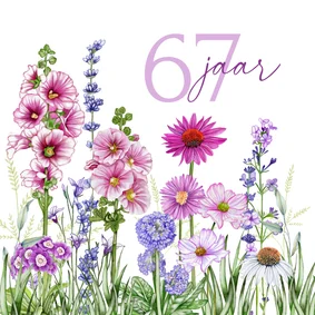 Verjaardagskaart stokrozen met bloemen 