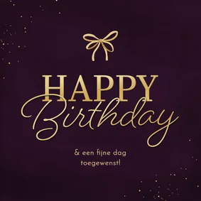 Verjaardagskaart strikje happy birthday goudlook