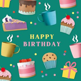 Verjaardagskaart taart en koffie