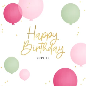 Verjaardagskaart tekst happy birthday ballonnen goud