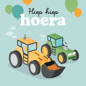 Verjaardagskaart tractors stoer hip ballonnen gefeliciteerd