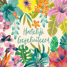 Verjaardagskaart tropische zomer bloemen