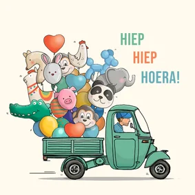 Verjaardagskaart tuktuk met ballonnen