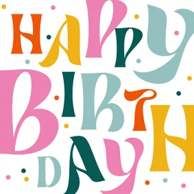 Verjaardagskaart typografisch birthday kleur confetti modern