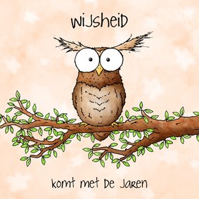 Verjaardagskaart uil - Wijsheid komt met de jaren...