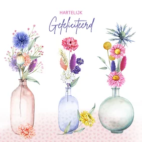 Verjaardagskaart vaasjes droogbloemen
