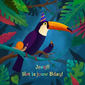 Verjaardagskaart van toekan in de jungle