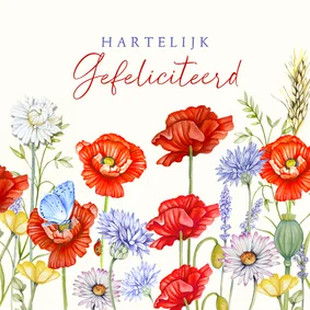 Verjaardagskaart veldbloemen klaprozen