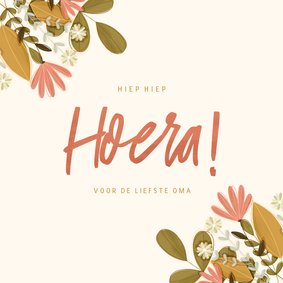 Verjaardagskaart vierkant Hoera met bloemen