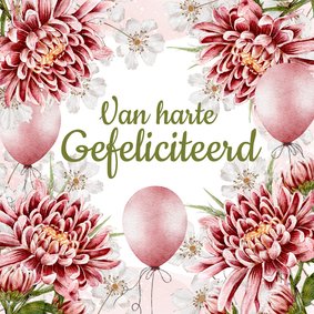 Verjaardagskaart vierkant met herfstbloemen en ballonnen